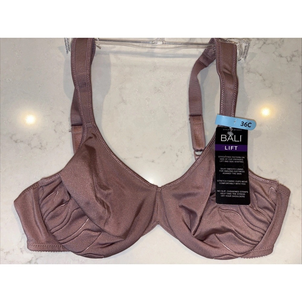 BALI LIFT & Side Shaping 36C Mauve No Slip Straps Underwire Bra DF3353 $44 NEW